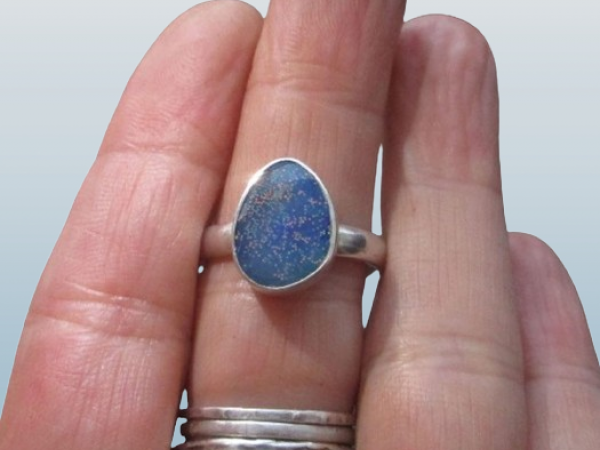 Opal Ring 925 Sterling Silver Australian Opal Handmade Size 7 Rings for Women Bl