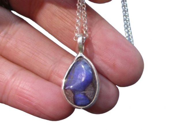 Handmade Boulder Opal Necklace with Natural Australian Opal Pendant October Birt