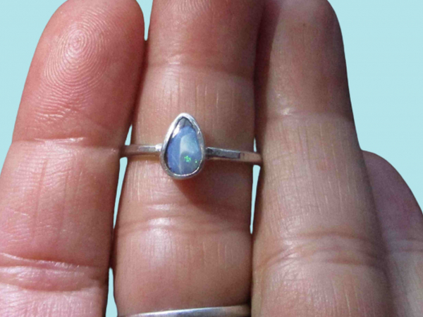 Handmade Boulder Opal Ring Sterling Silver Size 6 Handmade with Natural Australi