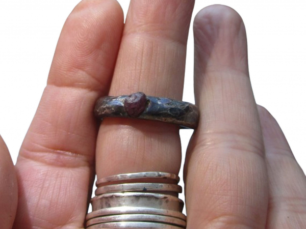 Handmade Ruby Crystal Ring Cast in 925 Sterling Silver Size 8 1/4 Ring with Text