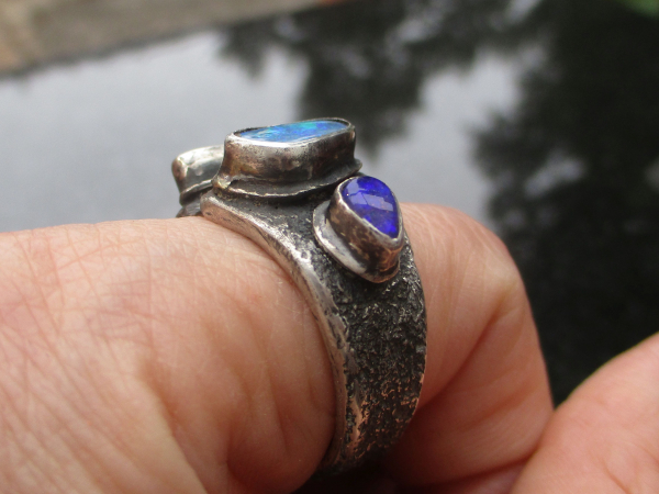 Handmade Boulder Opal Sterling Silver Statement Ring Size 9