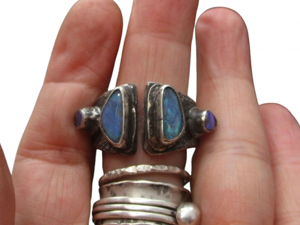 Handmade Boulder Opal Sterling Silver Statement Ring Size 9