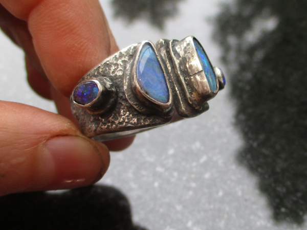 Handmade Boulder Opal Sterling Silver Statement Ring Size 9