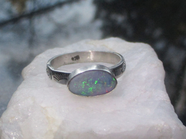 Opal Ring 925 Sterling Silver with Australian Opal Size 7.5 Handmade Rings for W