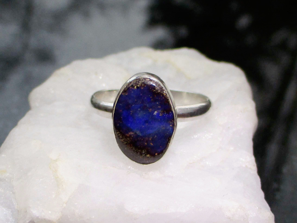 Handmade Boulder Opal Ring Size 7 Sterling Silver Natural Blue Australian Opal i