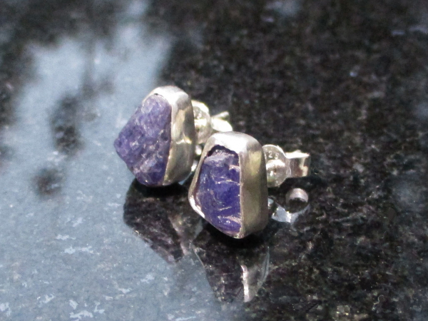 Handmade Tanzanite Crystal Studs in 925 Sterling Silver Natural Purple Stone Stu
