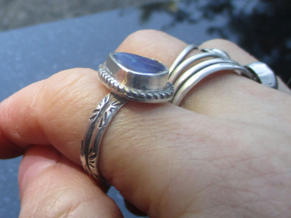 Blue Boulder Opal Ring Sterling Silver with Natural Australian Opal Size 7.5 Han