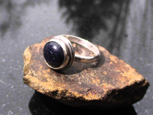 Handmade Blue Goldstone Ring Size 6.5 Set in 925 Sterling Silver Galaxy Ring wit