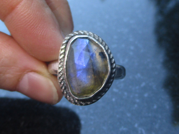 Labradorite Ring 925 Sterling Silver Statement Ring Size 9 with Freeform Faceted