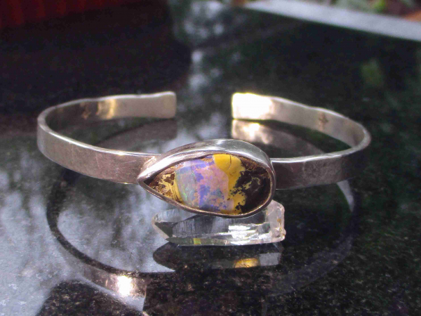 Boulder Opal Cuff Bracelet Handmade 925 Sterling Silver Australian Opal Jewelry