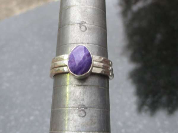 Charoite Stacking Ring Set in 925 Sterling Silver Size 7 with Natural Purple Fac