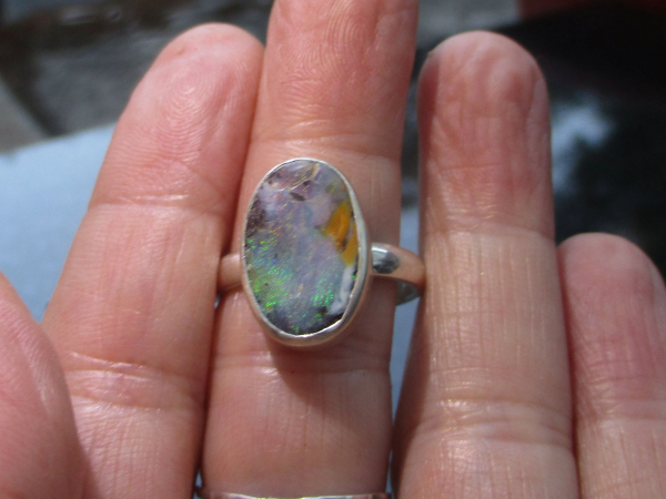 Handmade Boulder Opal Ring 925 Sterling Silver Oval Natural Australian Opal Size