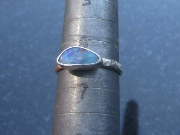 Opal Stacking Ring 925 Sterling Silver Australian Boulder Opal Handmade Size 6.5