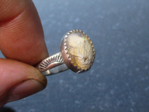 Handmade Mexican Opal Ring * Made with a oval shaped Clear Cantera Opal with som