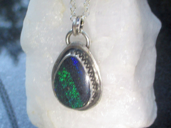 Handmade Andamooka Matrix Opal Necklace Sterling Silver Black Matrix Opal Pendan