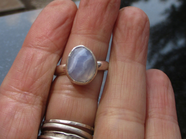 Blue Lace Agate Ring 925 Sterling Silver Size 6.5 Natural Agate Gemstone Handmad