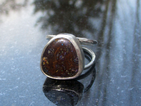 Boulder Opal Ring 925 Sterling Silver Natural Australian Boulder Opal Size 8 Han