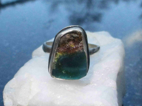 Handmade Indonesian Wood Opal Ring Set in 925 Sterling Silver Size 10  Opalized