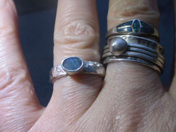 Handmade Australian Opal Ring 925 Sterling Silver with Blue Boulder Opal Size 5.