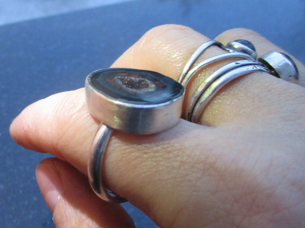 Druzy Geode Ring in Sterling Silver Size 8 Black Tabasco Geode Gemstone Jewelry