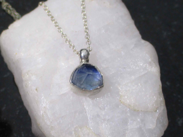 Blue Kyanite Crystal Necklace 925  Sterling Silver Handmade with Minimalist Blue