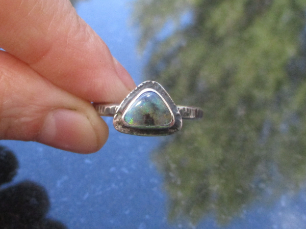 Handmade Boulder Opal Ring 925 Sterling Silver Triangle Australian Opal Size 8.2