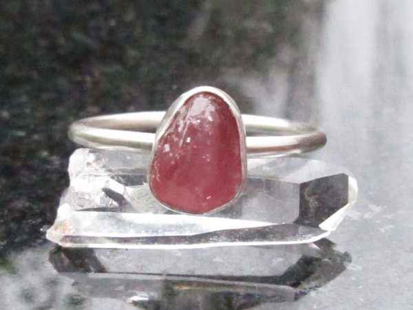 Handmade Raw Pink Sapphire Ring in Size 8 Crystal Sterling Silver Stacking Ring