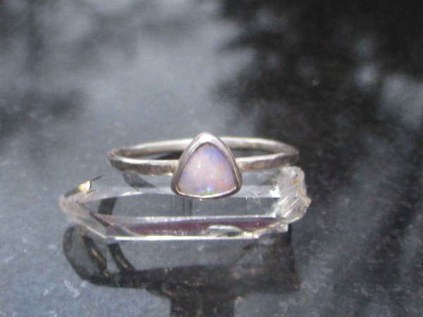 Crystal Opal Stacking Rings Sterling Silver with Natural Australian Opal Size 6