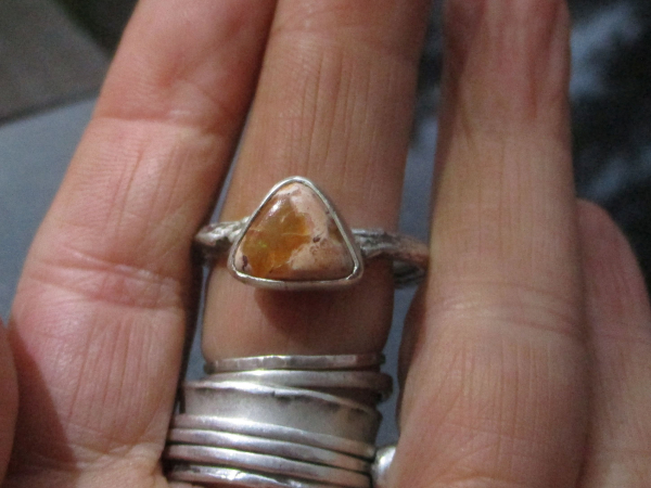 Triangle Opal Ring with Natural Mexican Opal Handmade Branch Ring Size 8.5