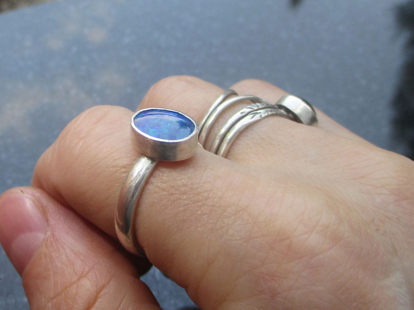 Australian Opal Ring, Blue Opal, 925 Sterling Silver, Size 7.25, Handmade, Rings