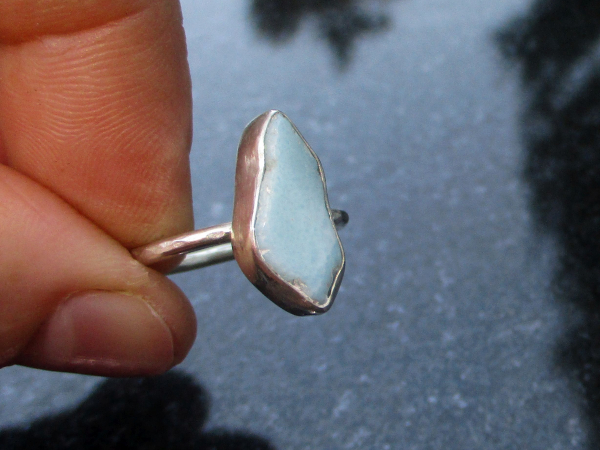 Blue Flame Larimar Ring 925 Sterling Silver Size 7 Handmade Rings for Women Raw