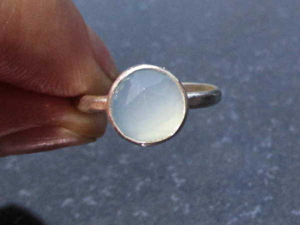 Handmade Blue Chalcedony Silver Ring in Size 6 with Natural Blue Gemstone Round