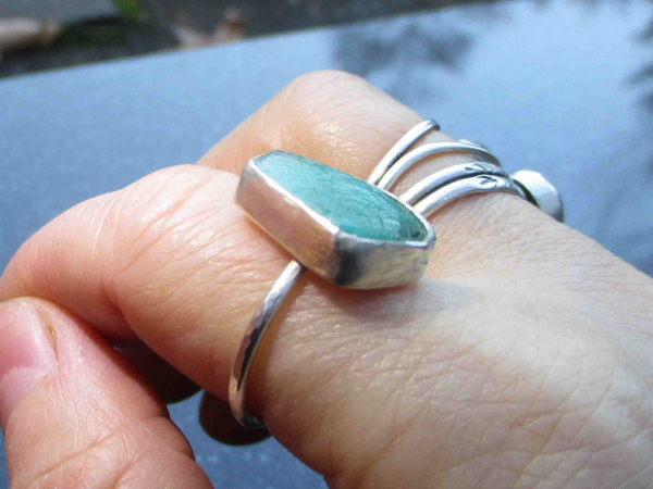 Handmade Opal Ring Set in 925 Sterling Silver with Natural Green Blue Indonesian