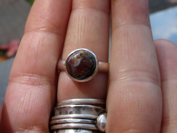 Handmade Australian Boulder Opal Ring * Made with a round Australian boulder Opa