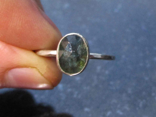 Handmade Size 7 Kyanite Silver Ring Set in 925 Sterling Silver Blue Oval Stone w