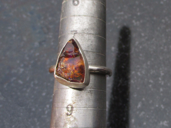 Raw Opal Ring 925 Sterling Silver Triangle Mexican Opal in Matrix Size 8 Handmad