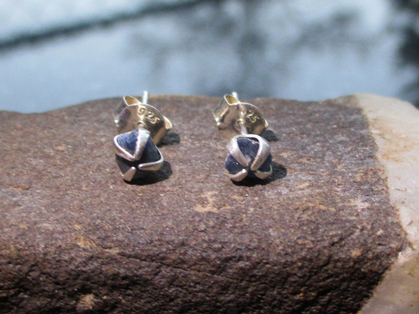 Raw Blue Sapphire Earrings Studs in 925 Sterling Silver Minimalist 5mm Small Sto