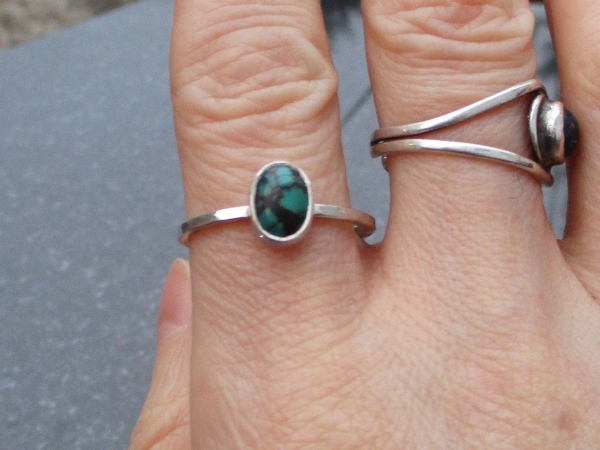 Turquoise Sterling Silver Stacking Ring in Size 8 December Birthstone Handmade G