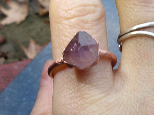 Raw Amethyst Copper Electroformed Ring Size 8 February Birthstone  Crystal Stack