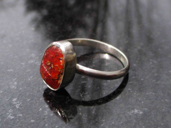 Fire Opal Ring 925 Sterling Silver with Natural Mexican Opal in Matrix Size 9 Ha