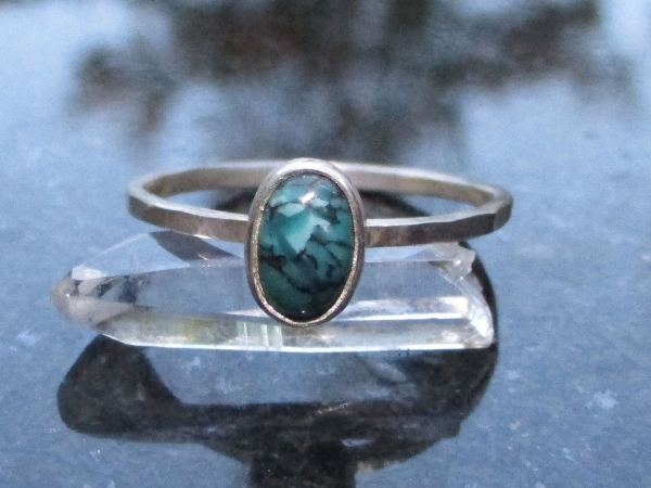 Turquoise Sterling Silver Stacking Ring in Size 9 December Birthstone Handmade G