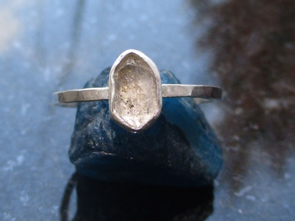 Handmade Quartz Stacking Ring in Sterling Silver Size 7 Fluorescent Crystal Ring