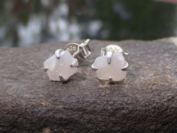Druzy Quartz Crystal Stud Earrings in Sterling Silver 4 Prong Setting  Small 7mm