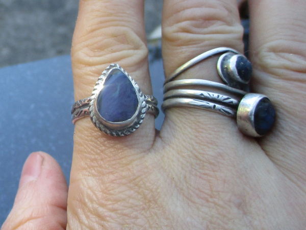 Blue Boulder Opal Ring Sterling Silver with Natural Australian Opal Size 7.5 Han