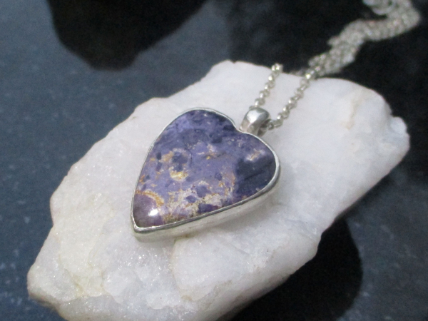 Handmade Heart Opal Necklace 925 Sterling Silver Purple Morado Opal