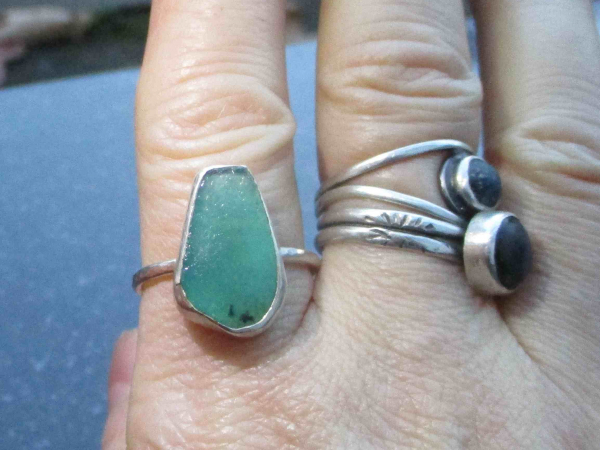 Handmade Opal Ring Set in 925 Sterling Silver with Natural Green Blue Indonesian