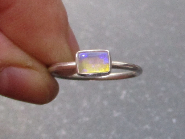 Crystal Opal Ring with Australian Opal Sterling Silver Size 9 Handmade Stackable