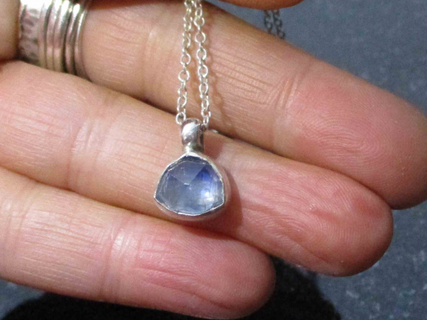 Blue Kyanite Crystal Necklace 925  Sterling Silver Handmade with Minimalist Blue