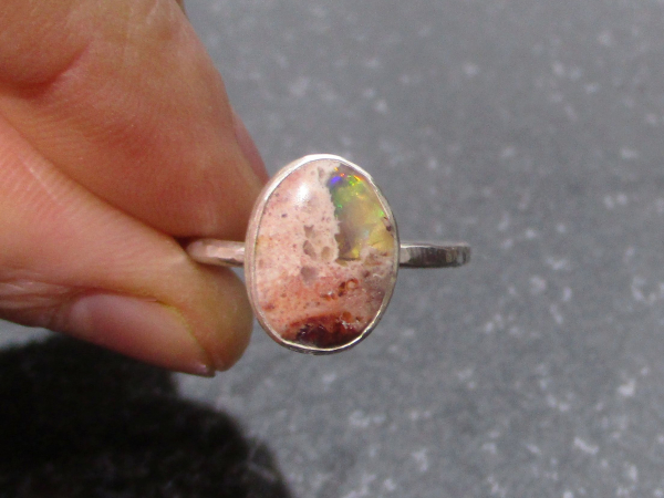 Opal Silver Ring Handmade with Natural Mexican Opal in Matrix and 925 Sterling S