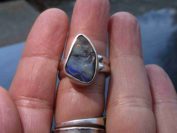 Boulder Opal Ring 925 Sterling Silver Size 7 Natural Australian Opal from Queens